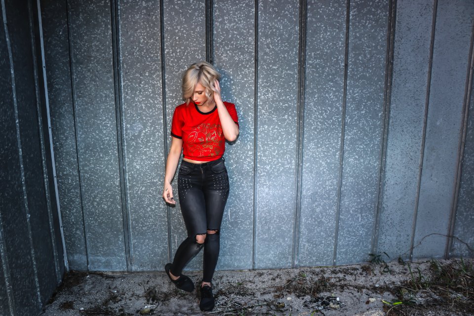 Photo Of Woman In Red Crew Neck T-shirt