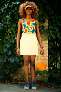 Woman Wearing Yellow And Blue Floral Crop Top photo