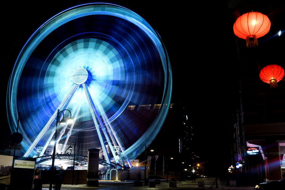 Time Lapse Photography Of Blue Lighted Ferries Wheel