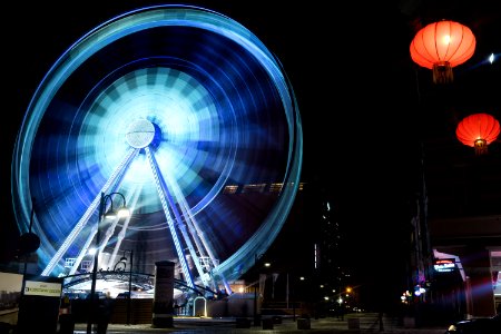 Time Lapse Photography Of Blue Lighted Ferries Wheel photo