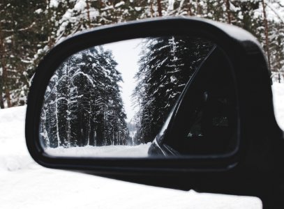 Photo Of Vehicle Wing Mirror With Tree As Reflection photo