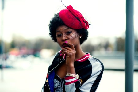 Woman Wearing Red Hat photo