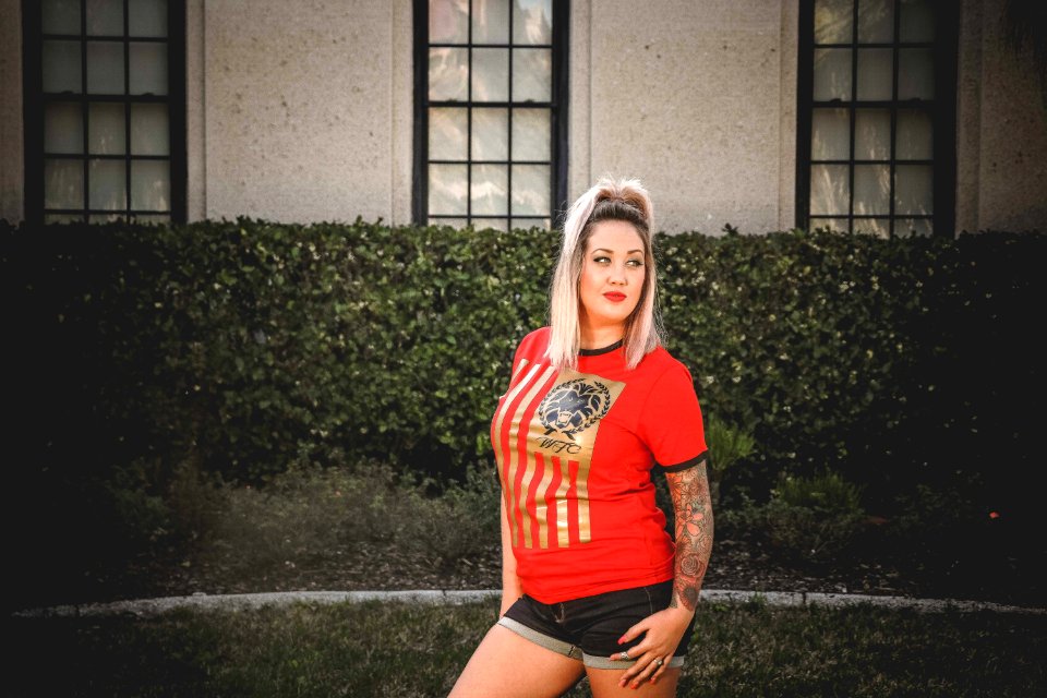 Woman Wearing Red Crew-neck T-shirt