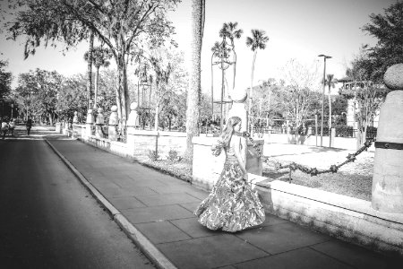 Grayscale Photo Of Woman Wearing Dress photo