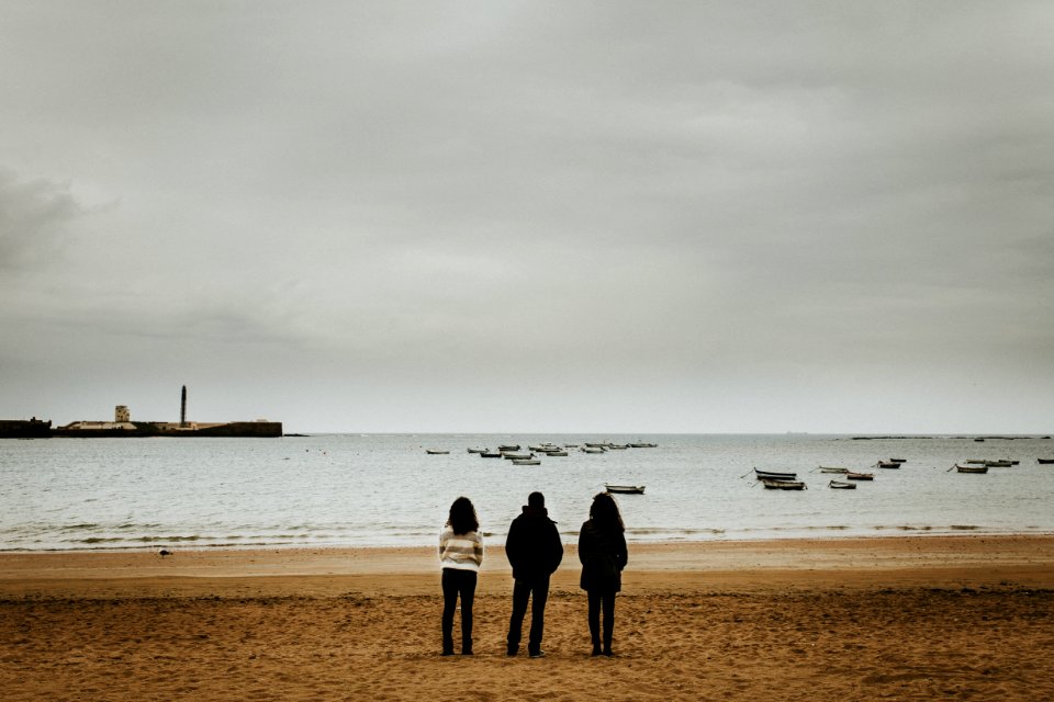 Three Person Standing Near The Seashore