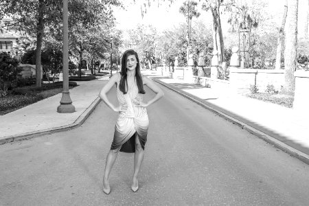 Woman Wearing Ombre Sleeveless Dress Grayscale Photography photo