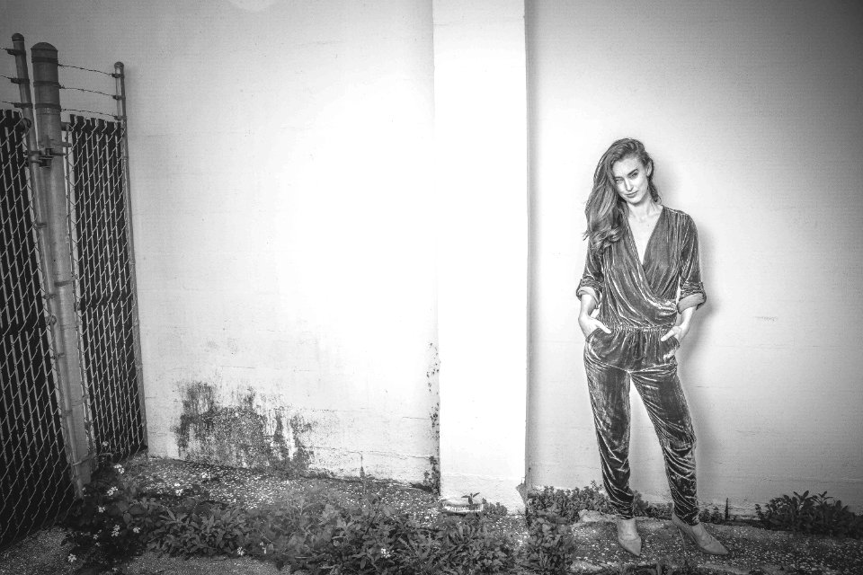 Woman In Surplice-neckline Blouse And Pants Outfit Grayscale Photography