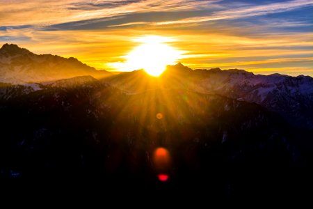 Silhouette Of Mountains During Sunrise photo