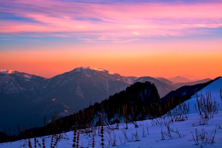 Mountain Ranges During Orange Sunset photo