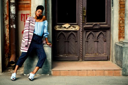 Woman Wearing Blue Shirt photo