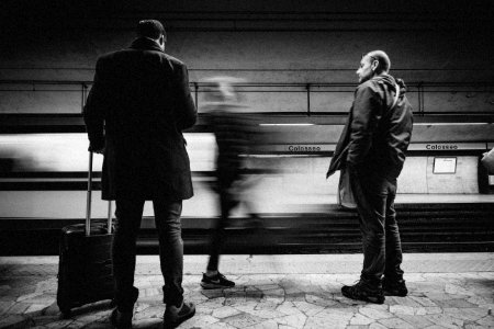 Three Person Standing On Infront Of Bullet Train