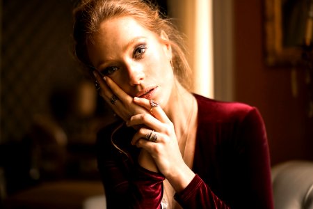 Woman With Red Long-sleeved Top photo