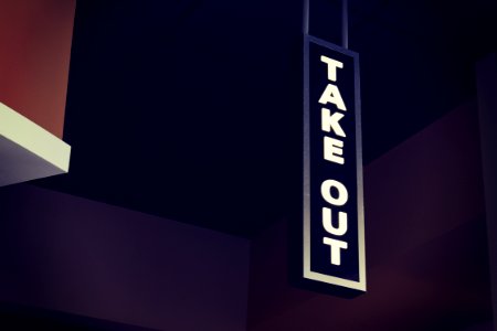 White Led Take Out Signage Hanging photo