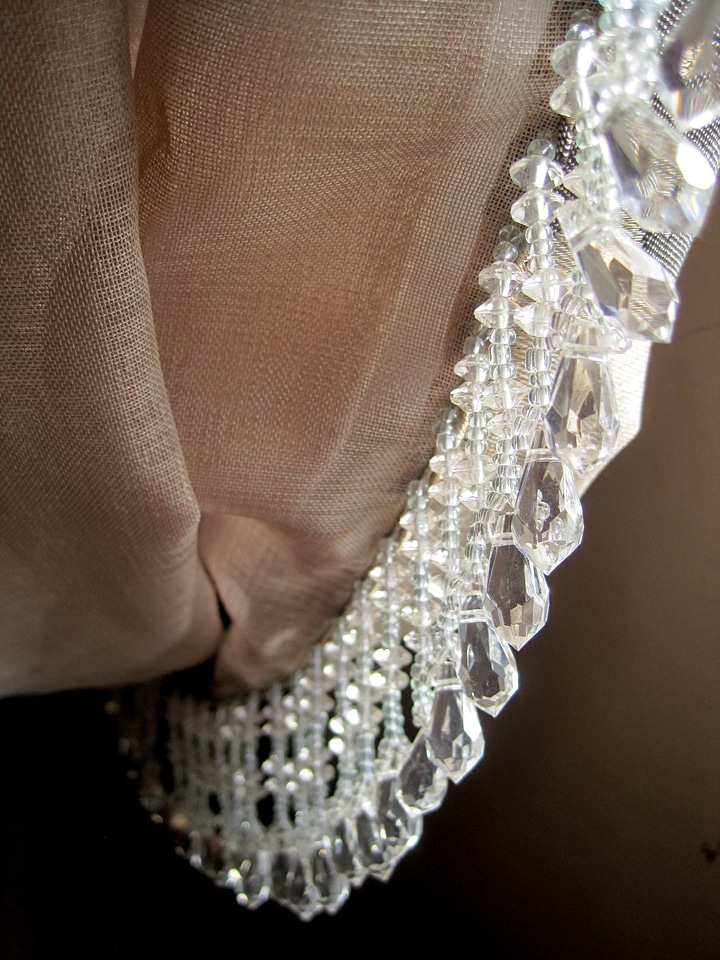 Salmon colored crystal beads fringe