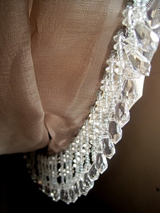 Salmon colored crystal beads fringe