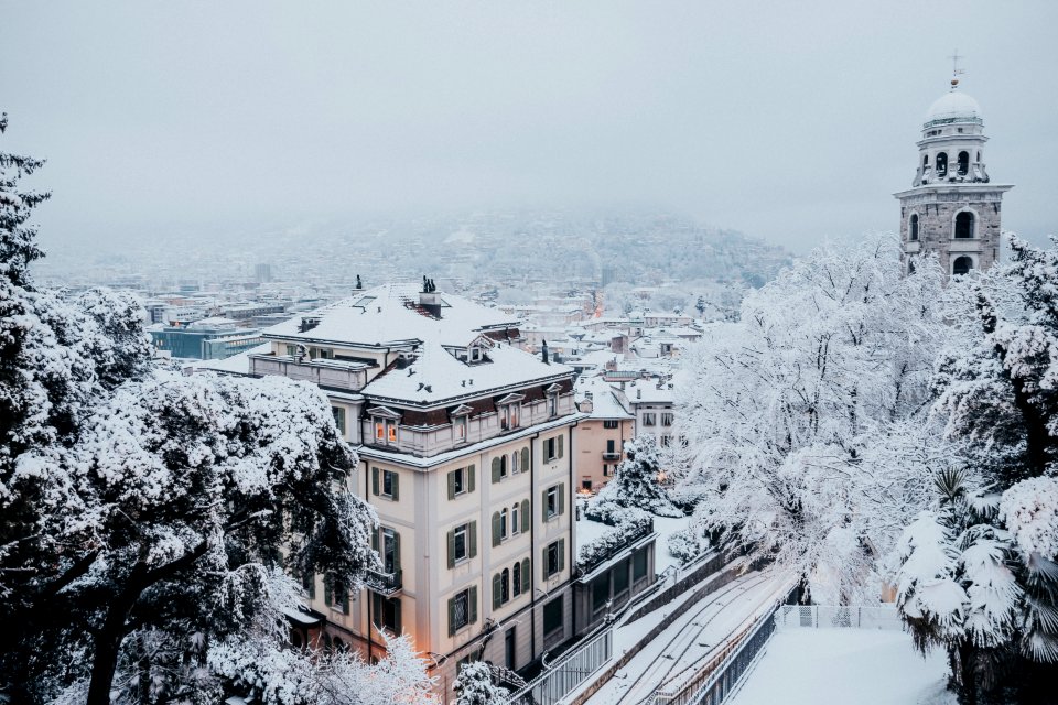 Birds Eye View Of Snowy Town