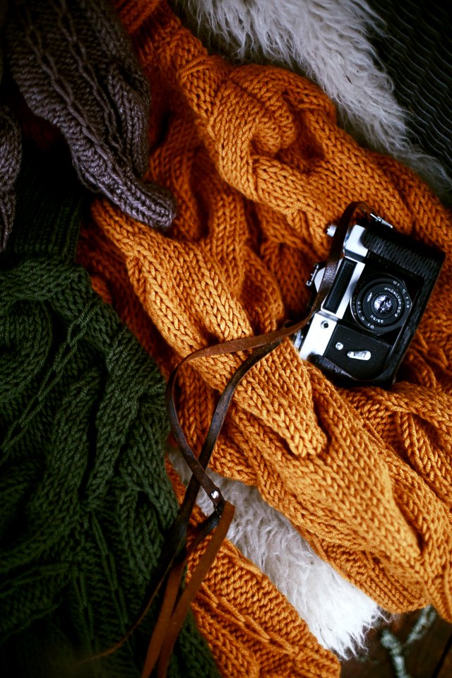 Black And White Camera On Knit Textile