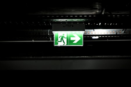 Green And White Exit Way Sign photo