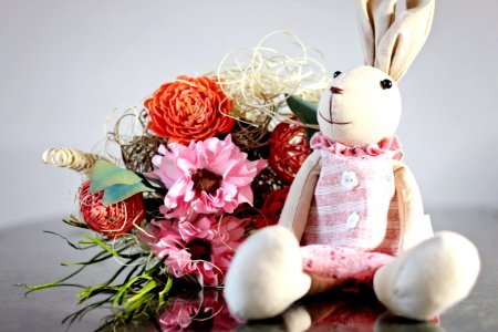 Beige Bunny Plush Toy With Pink Cloth photo