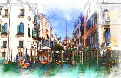 Waterway Water Gondola Watercolor Paint