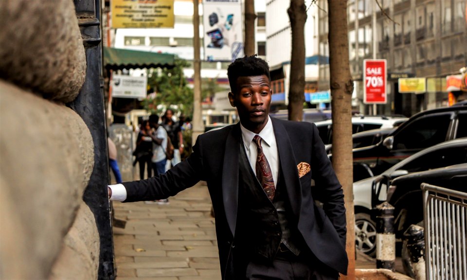 Man Wearing Black Shawl Lapel Suit Jacket