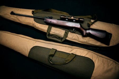 Black Rifle With Scope And Brown Gig Bag photo