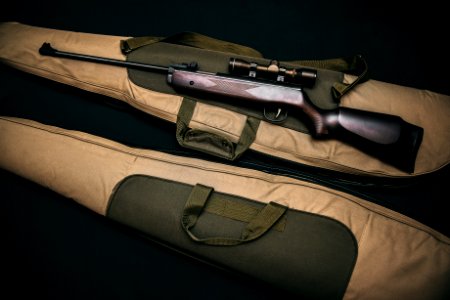 Black Rifle With Scope And Brown Gig Bag
