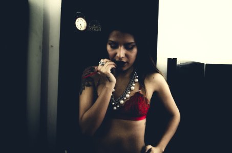 Woman Wearing Red Brazier