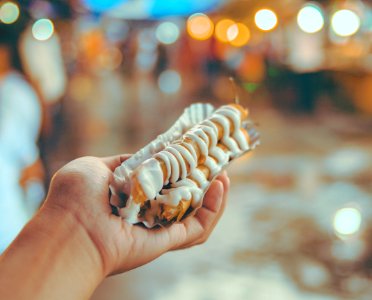 Bokeh Photo Of Person Holding Shanghai Roll Wraps With Mayonnaise
