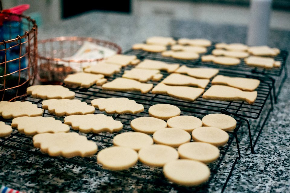 Assorted-shape Pastries On Black Steel Trays