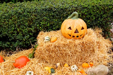 Jack-o-lantern On Hay Stack During Day
