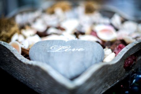 Gray Heart Shape Rock With Love Text Overlay Decor