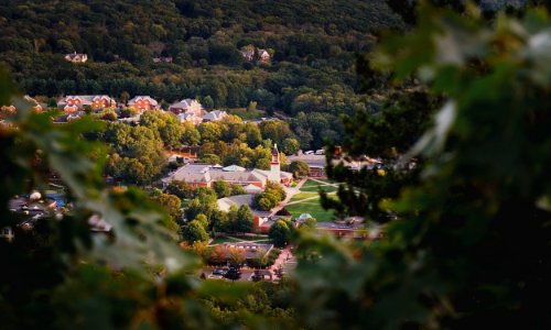 Depth Of Field Photography Of Church Surrounded Of Tall Trees photo