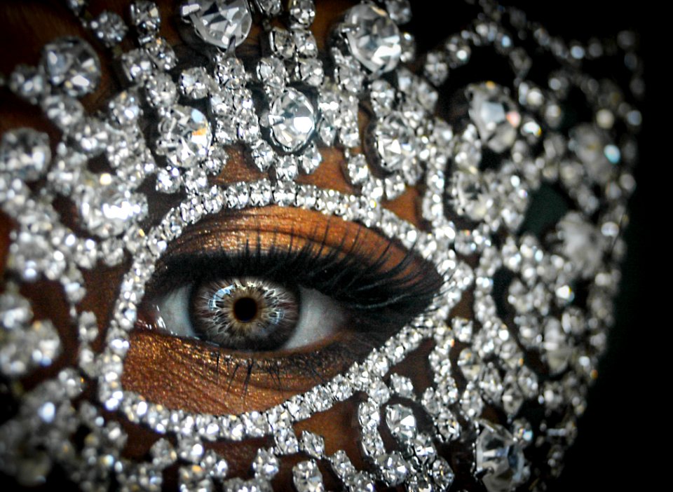 Persons Right Eye With Clear Gemstone Studded Decor