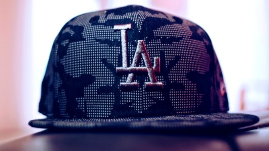 Gray And Black La Embroidered Fitted Cap