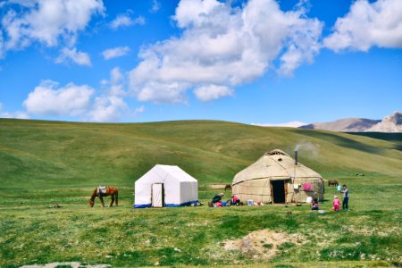 Photo Of Hut And Tent On Grass Field photo