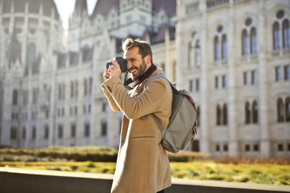 Man Holding And Capturing Images Around Him