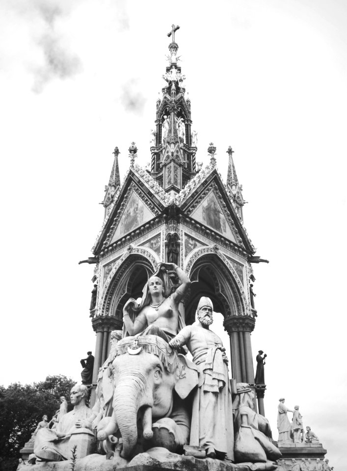 Concrete Temple With Elephant And Several Men Statues