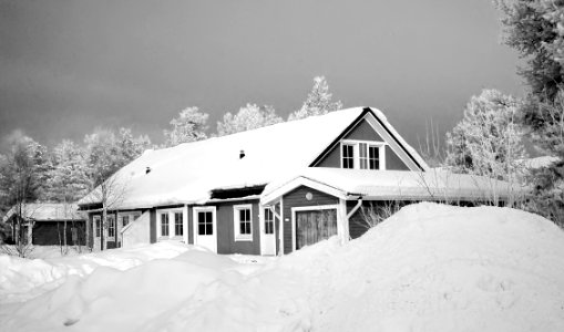 Monochrome Photography Of Snow Capped House photo