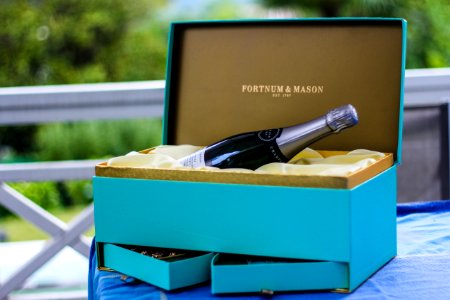 Fortnum And Mason Bottle On Blue Box photo