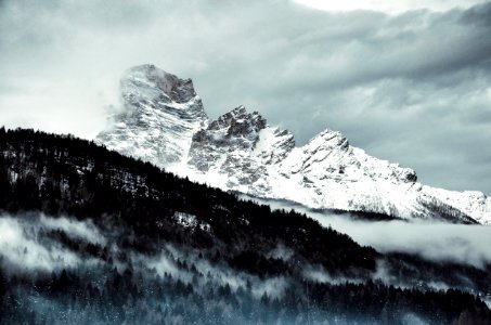 Snow Covered Mountain Under Cloudy Sky photo