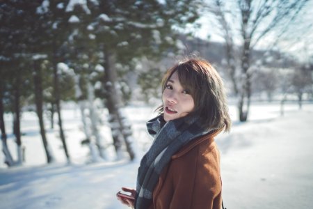 Photography Of A Woman Wearing Gray Scarf photo