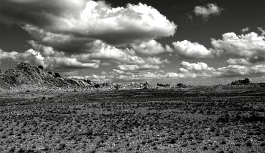 Grey Scale Photography Of Open Field And Mountain photo