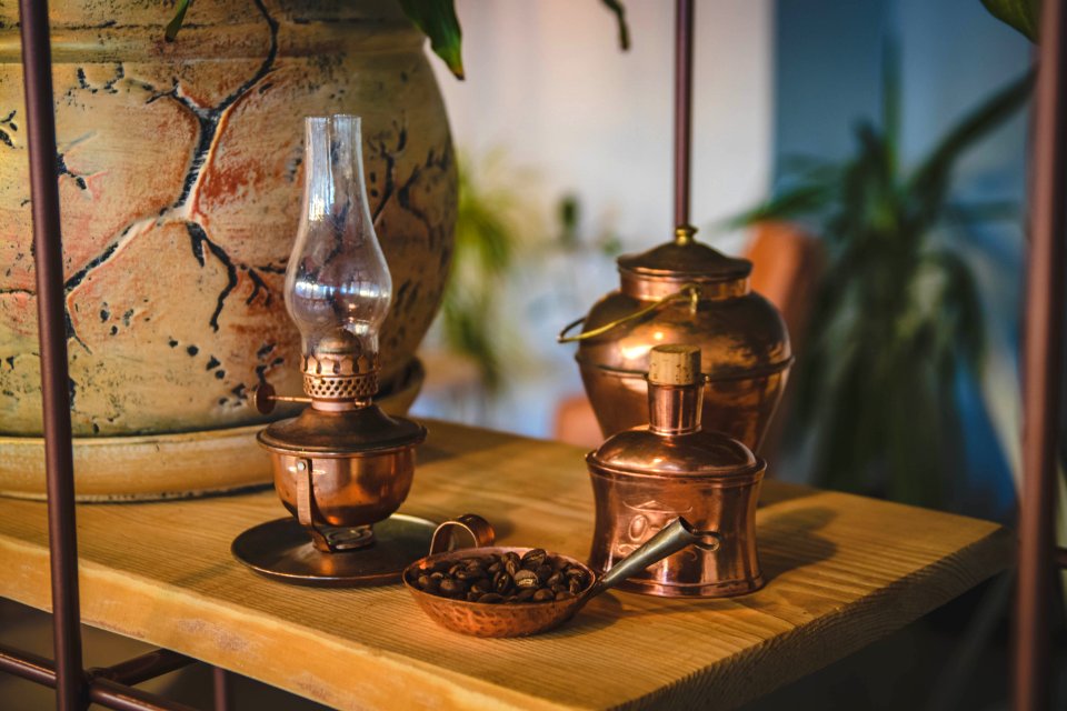 Brass-colored Oil Lamp