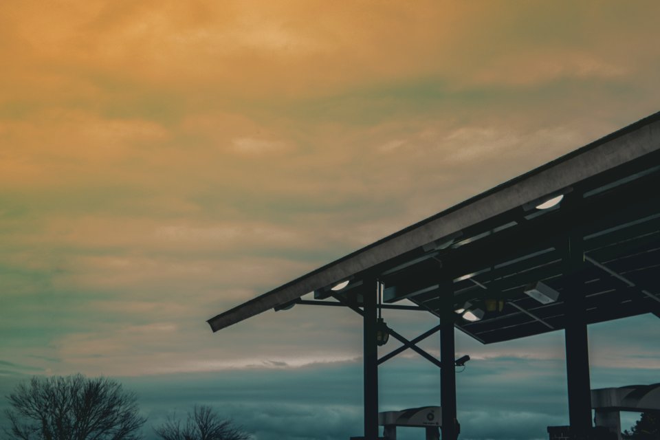 Gray Steel Roof At Sunset