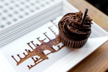 Chocolate Cupcake On Rectangular White Ceramic Plate photo