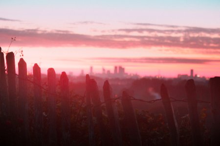 Photography Of White Wooden Fence During Sunset photo