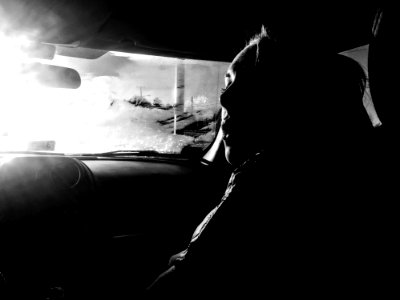 Woman Inside Car Grayscale Photo photo
