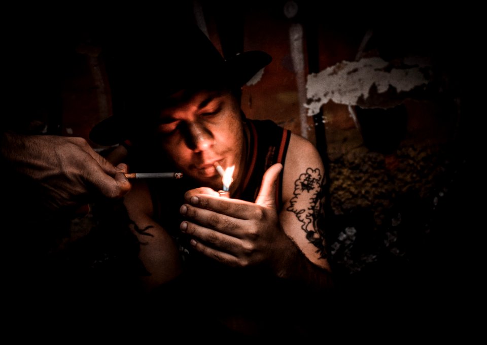 Man Lighting Cigarette