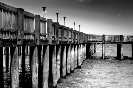 Gray Scale Photo Of A Dock photo